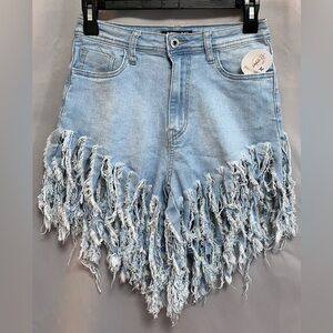JC & JQ Shorts Womens Sz Medium Denim Frayed Fringed Hem Festival High Waist‎